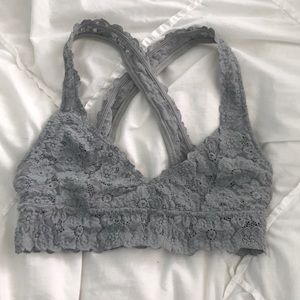 Grey Lace Triangle Cross Back Bralette